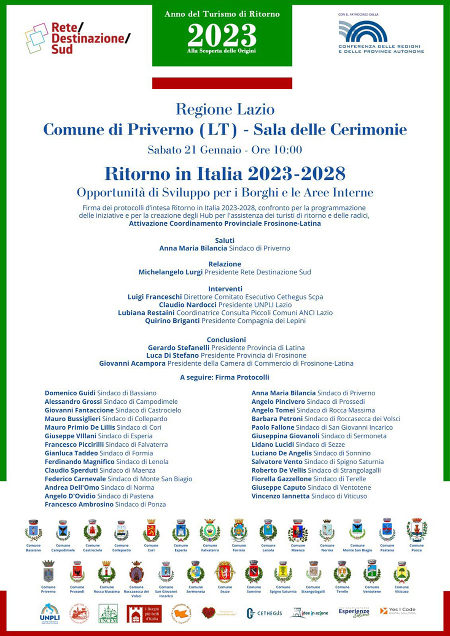Ritorno in Italia 2023-2028 Ritorno Priverno