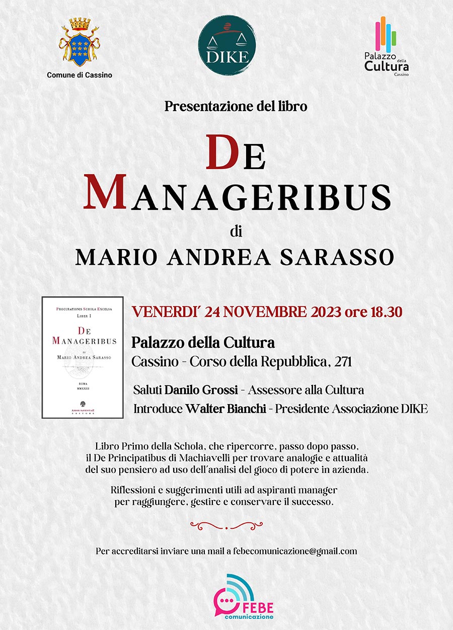 Presentazione del volume ''De Manageribus'' 2023